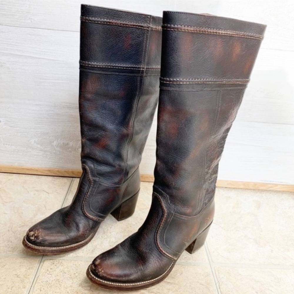 Women's Tall Leather Boots in Distressed Brown #8422